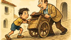 Ανέκδοτο: Αγοράκι σπρώχνει βαρύ καρότσι στην ανηφόρα